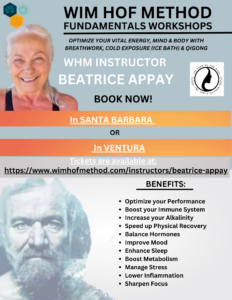 Flyer for Wim Hof Method Workshop with Beatrice Appay in Santa Barbara and Ventura California